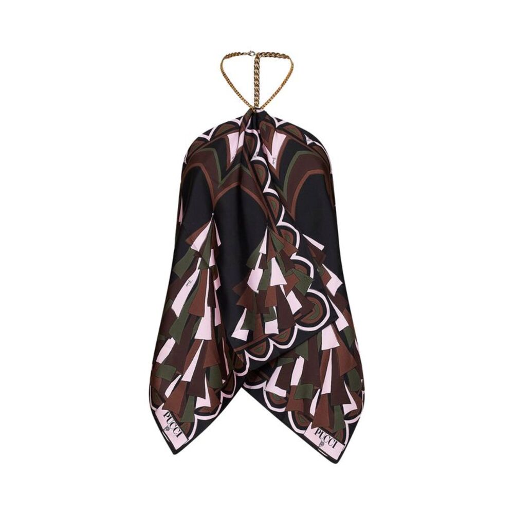 Pucci Women Khaki And Pink Baiadera-Print Silk Twill Chain Top
